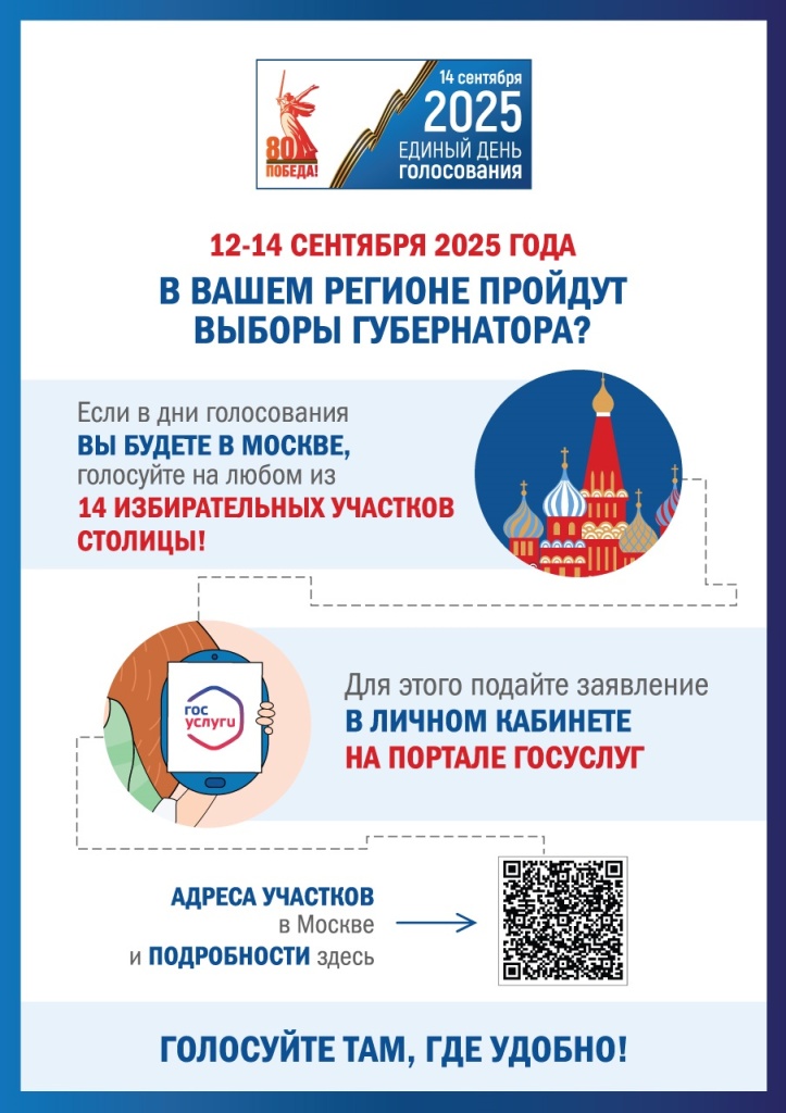Информация избирателям Краснодарского края, которые будут находиться в Москве на выборах Губернатора Краснодарского края 12, 13, 14 сентября 2025