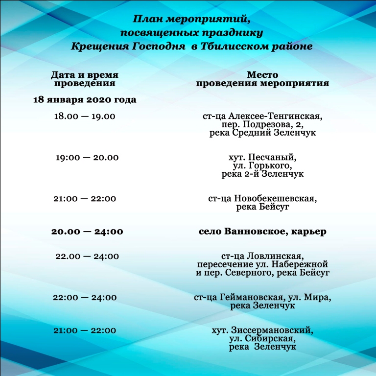 В Тбилисском районе организуют 7 мест для крещенских купаний