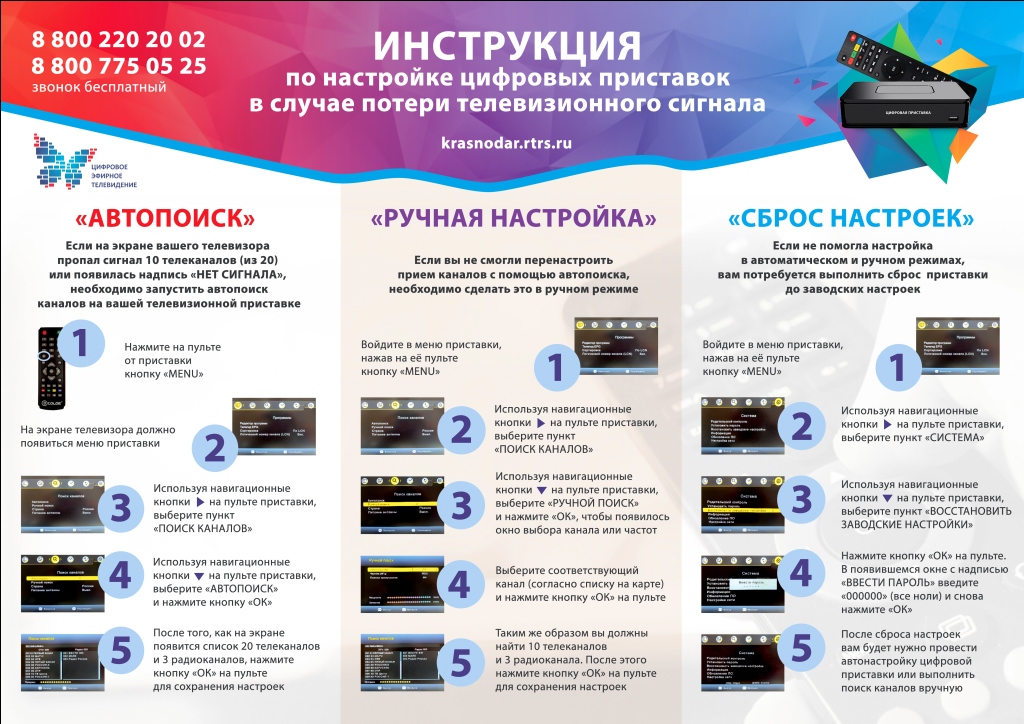 На Кубани разработали памятку, как наладить работу цифрового ТВ после перенастройки сети