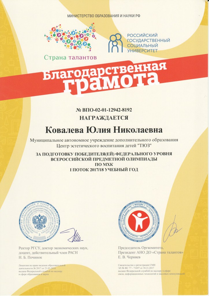 Тбилисцы добились высоких результатов во Всероссийском проекте «Страна талантов»