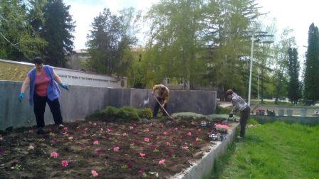 В Нововладимирской у мемориала высадили цветы