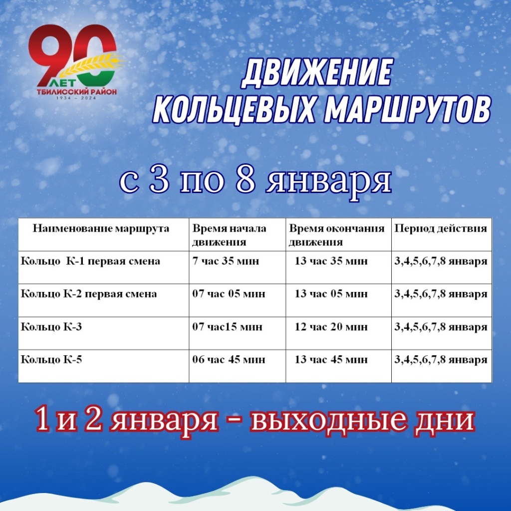 График движения пассажирского транспорта в новогодние и рождественские праздники